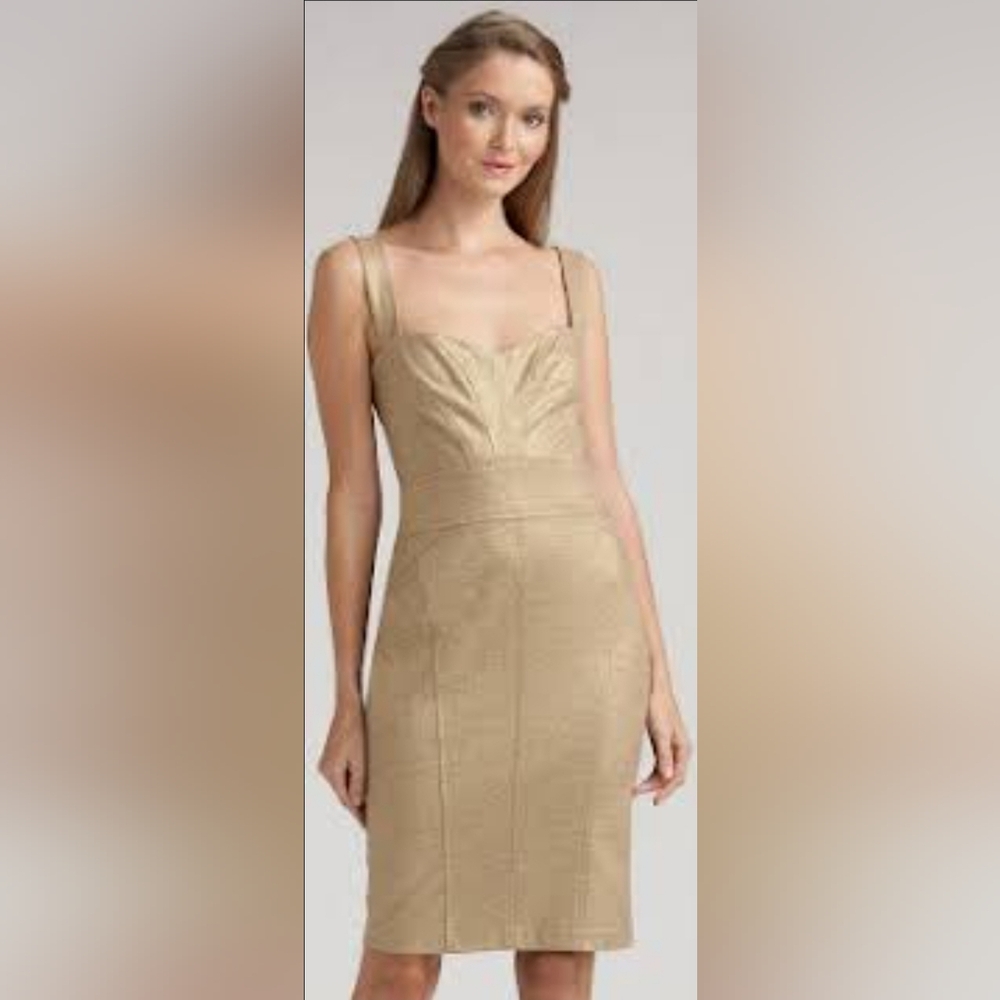 Diane von Furstenburg Jiwon gold metallic sheath dress Sz 12